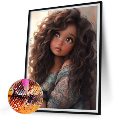 Curly Hair Big Eyed Girl - Full Round Drill Diamond Painting 30*40CM