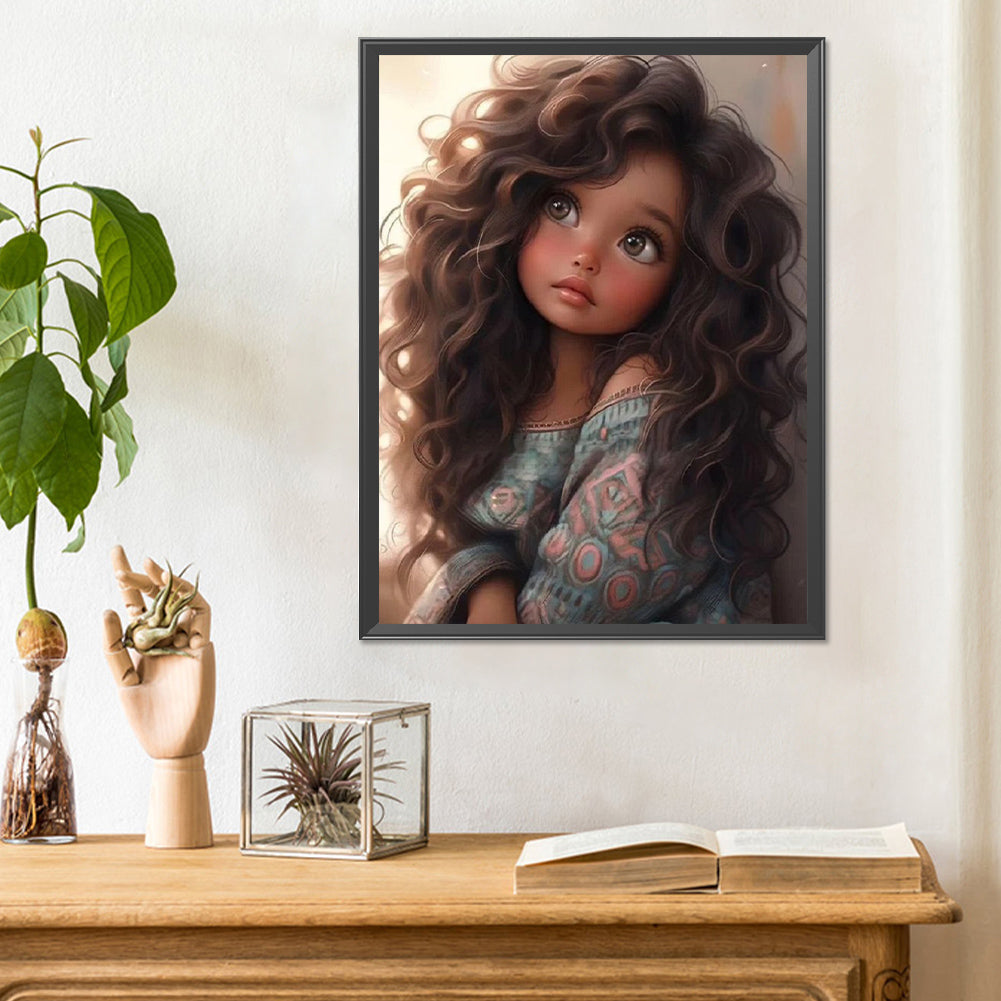 Curly Hair Big Eyed Girl - Full Round Drill Diamond Painting 30*40CM