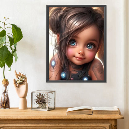 Curly Hair Big Eyed Girl - Full Round Drill Diamond Painting 30*40CM