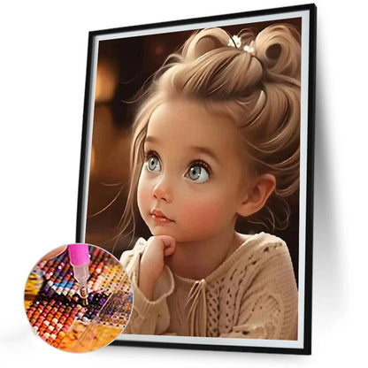 Curly Hair Big Eyed Girl - Full Round Drill Diamond Painting 30*40CM