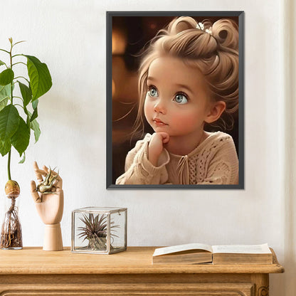 Curly Hair Big Eyed Girl - Full Round Drill Diamond Painting 30*40CM