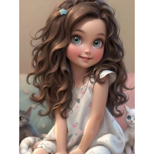 Curly Hair Big Eyed Girl - Full Round Drill Diamond Painting 30*40CM