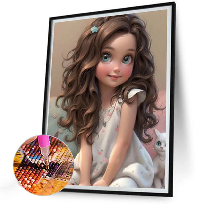 Curly Hair Big Eyed Girl - Full Round Drill Diamond Painting 30*40CM