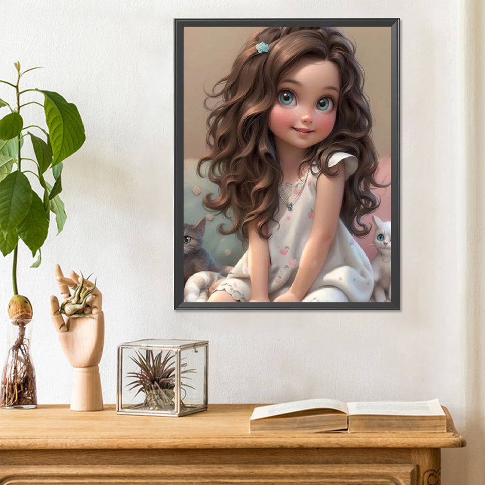 Curly Hair Big Eyed Girl - Full Round Drill Diamond Painting 30*40CM