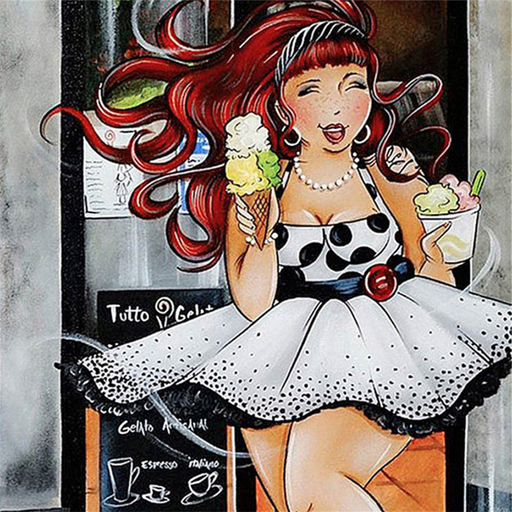 Ice Cream Girl - Full Round Drill Diamond Painting 45*45CM