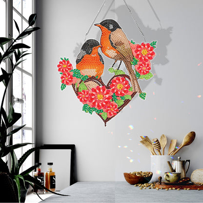 Acrylic Single-Sided DIY Diamond Painting Hanging Pendant (Heart Twin Sparrows)