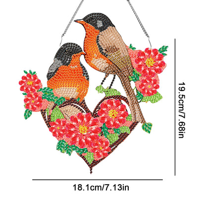 Acrylic Single-Sided DIY Diamond Painting Hanging Pendant (Heart Twin Sparrows)