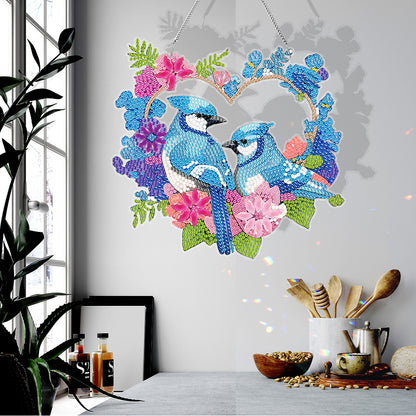 Acrylic Single-Sided DIY Diamond Painting Hanging Pendant (Heart Blue Sparrows)