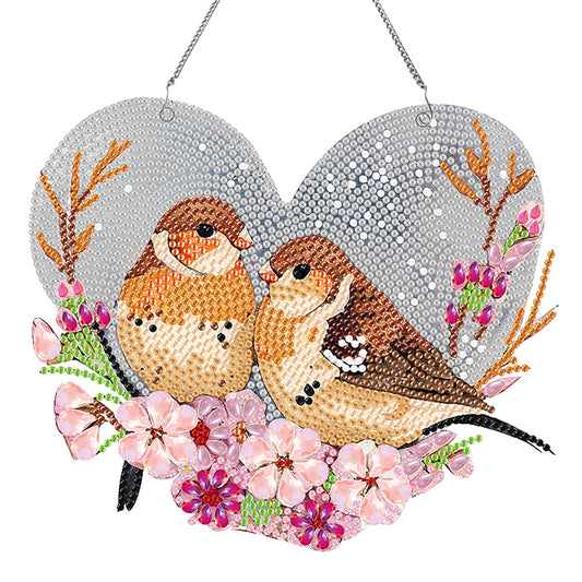 Acrylic Single-Sided 5D DIY Diamond Painting Hanging Pendant (Heart Sparrows)