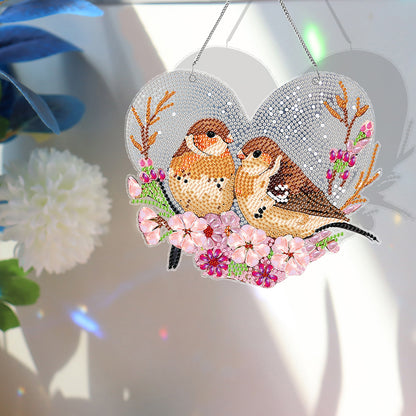 Acrylic Single-Sided 5D DIY Diamond Painting Hanging Pendant (Heart Sparrows)