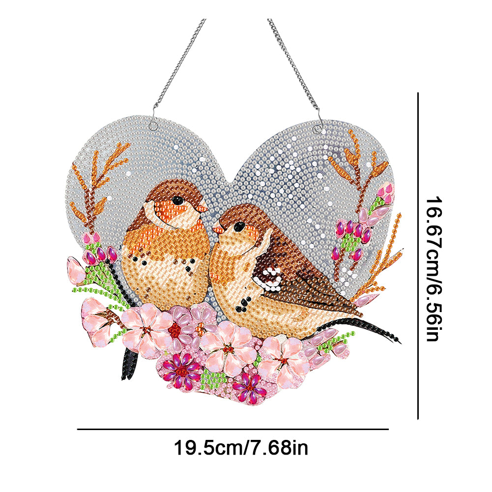 Acrylic Single-Sided 5D DIY Diamond Painting Hanging Pendant (Heart Sparrows)