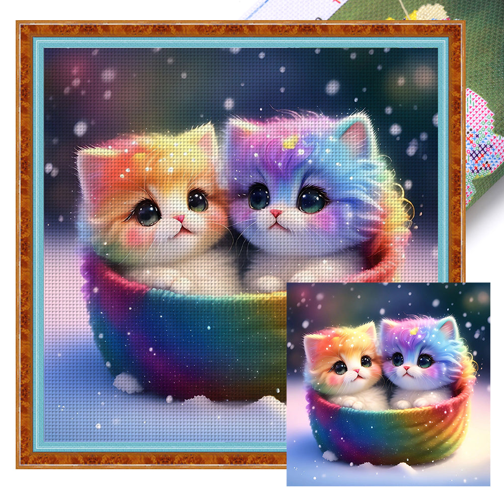 Colorful Kitten - 11CT Stamped Cross Stitch 50*50CM