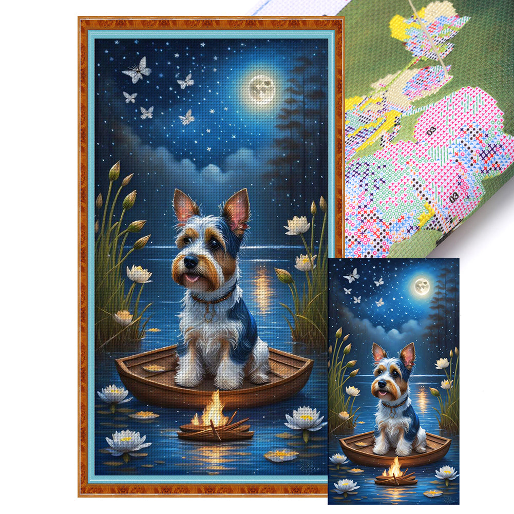 Puppy Under The Moon - 11CT Stamped Cross Stitch 40*70CM