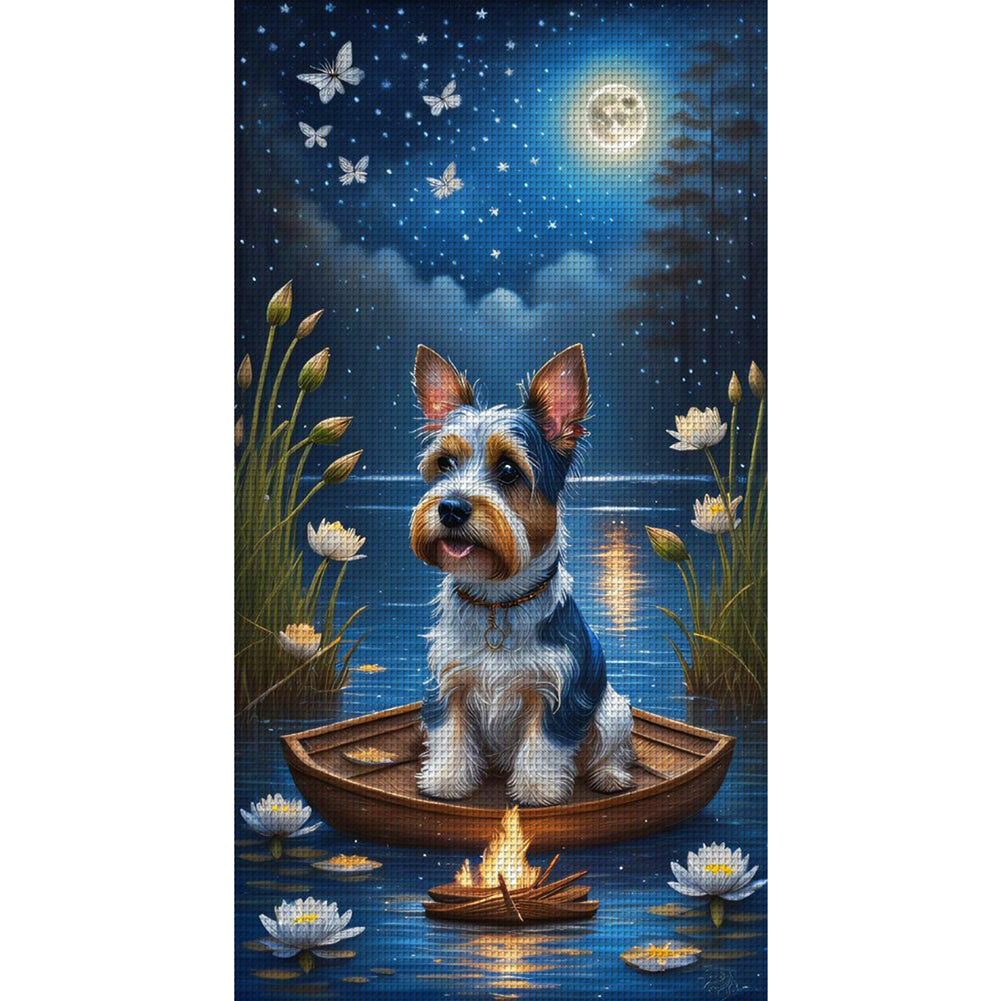 Puppy Under The Moon - 11CT Stamped Cross Stitch 40*70CM