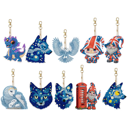 10 Pcs Owl Double Sided Diamond Painting Keychain Pendant for Beginners Adults