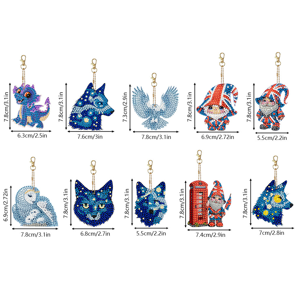 10 Pcs Owl Double Sided Diamond Painting Keychain Pendant for Beginners Adults