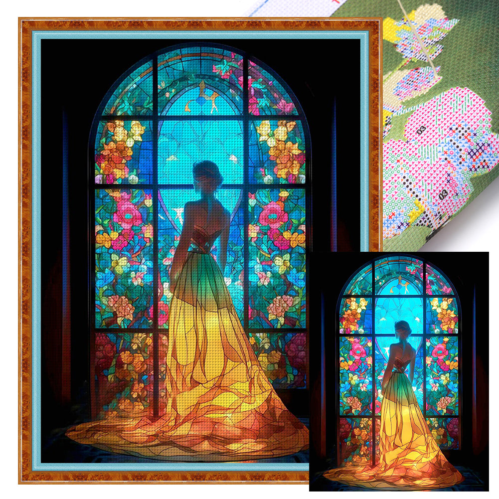 Glass Painting-Woman In Long Skirt - 11CT Stamped Cross Stitch 50*65CM