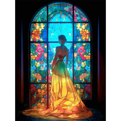 Glass Painting-Woman In Long Skirt - 11CT Stamped Cross Stitch 50*65CM