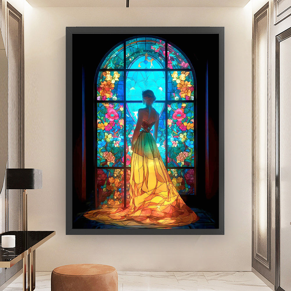 Glass Painting-Woman In Long Skirt - 11CT Stamped Cross Stitch 50*65CM