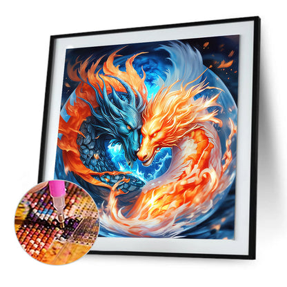 Two Dragons - Full Round Drill Diamond Painting 30*30CM