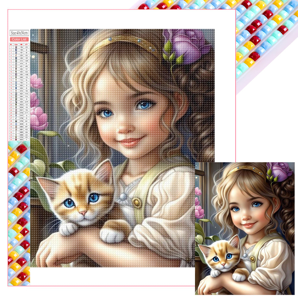 Girl Holding Pet - Full Square Drill Diamond Painting 30*40CM