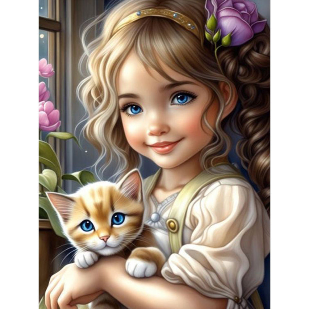 Girl Holding Pet - Full Square Drill Diamond Painting 30*40CM