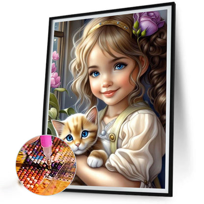 Girl Holding Pet - Full Square Drill Diamond Painting 30*40CM