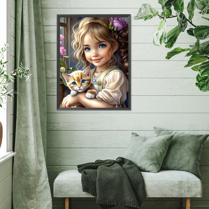 Girl Holding Pet - Full Square Drill Diamond Painting 30*40CM