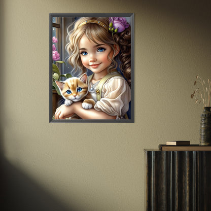 Girl Holding Pet - Full Square Drill Diamond Painting 30*40CM