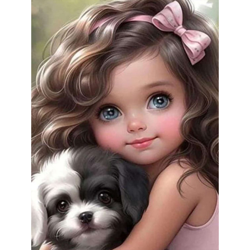 Girl Holding Pet - Full Square Drill Diamond Painting 30*40CM