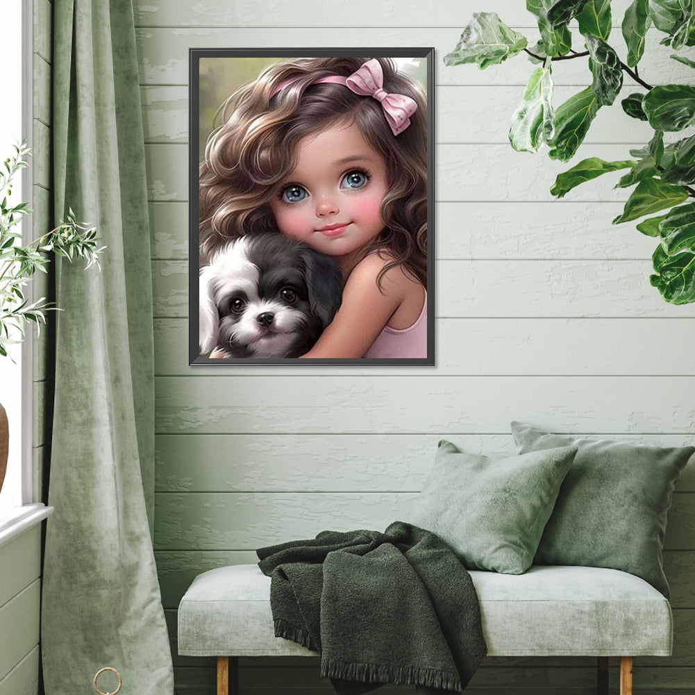 Girl Holding Pet - Full Square Drill Diamond Painting 30*40CM