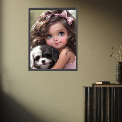 Girl Holding Pet - Full Square Drill Diamond Painting 30*40CM