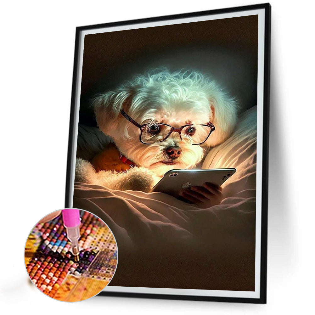 Reading Puppy - Full Square Drill Diamond Painting 30*40CM