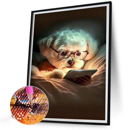 Reading Puppy - Full Square Drill Diamond Painting 30*40CM