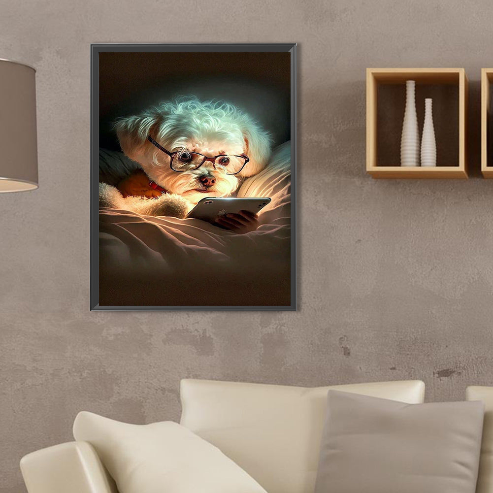 Reading Puppy - Full Square Drill Diamond Painting 30*40CM