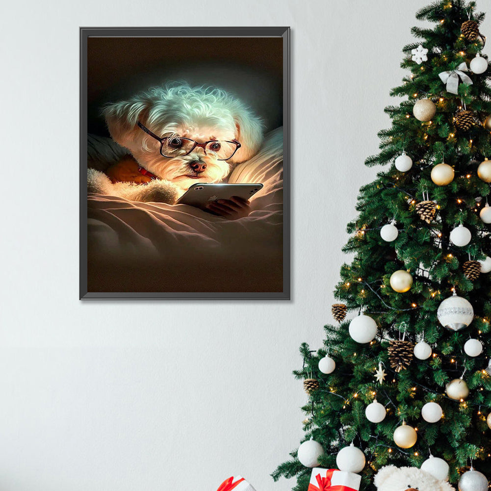 Reading Puppy - Full Square Drill Diamond Painting 30*40CM