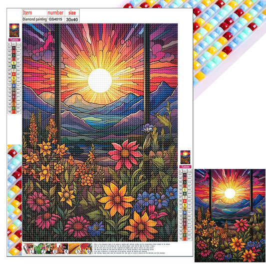 Flowers Sunrise - Full Square Drill Diamond Painting 30*40CM