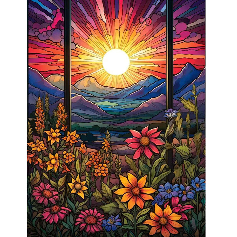 Flowers Sunrise - Full Square Drill Diamond Painting 30*40CM