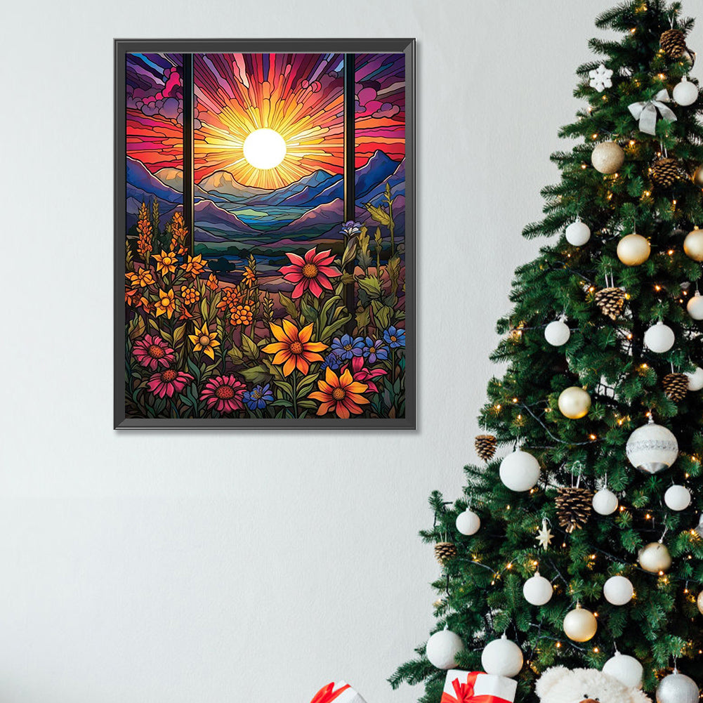 Flowers Sunrise - Full Square Drill Diamond Painting 30*40CM