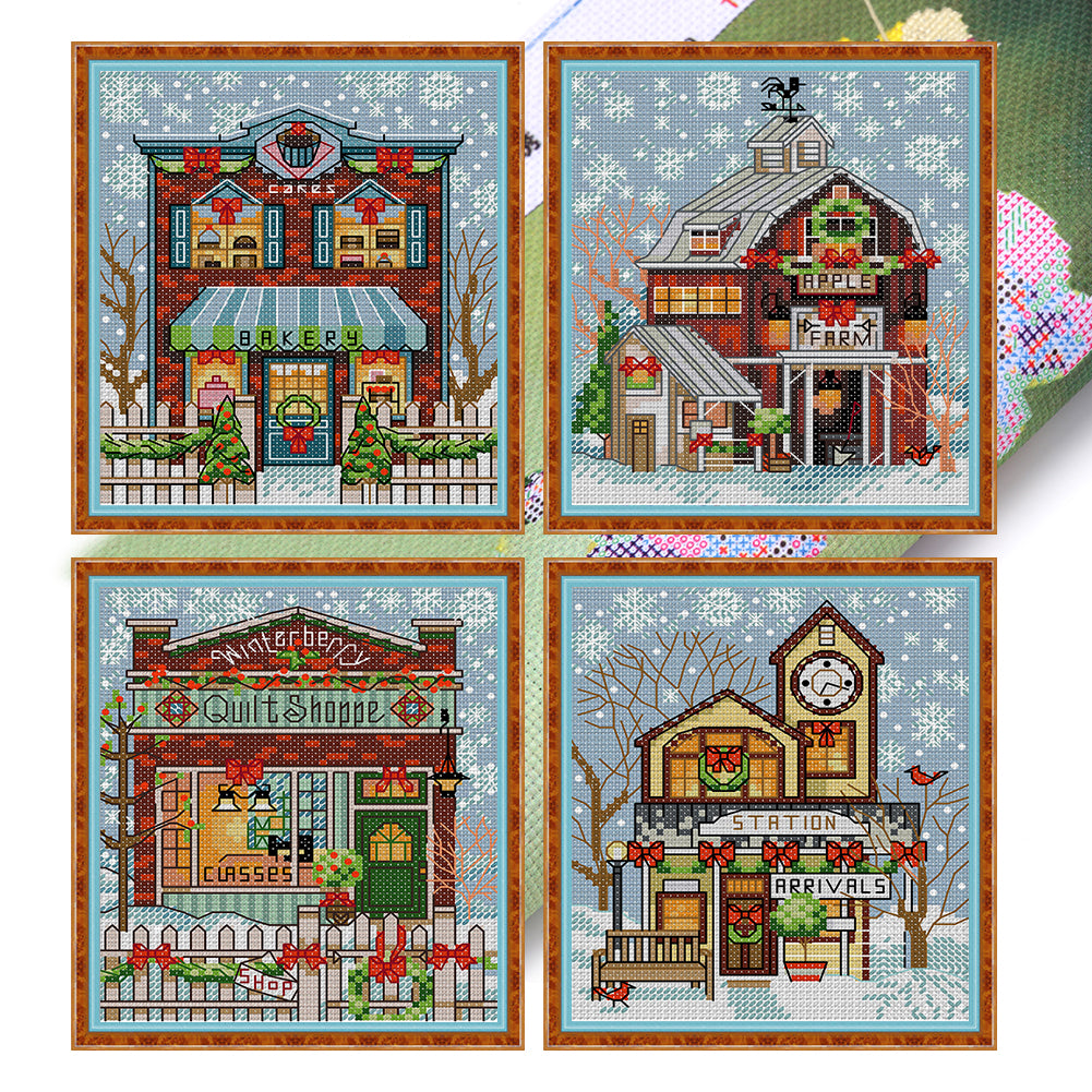 Christmas Cottage 1234 - 14CT Stamped Cross Stitch 15*17CM(Joy Sunday)