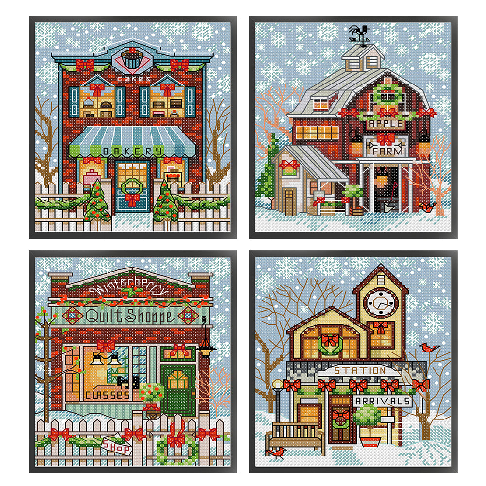 Christmas Cottage 1234 - 14CT Stamped Cross Stitch 15*17CM(Joy Sunday)