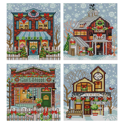 Christmas Cottage 1234 - 14CT Stamped Cross Stitch 15*17CM(Joy Sunday)