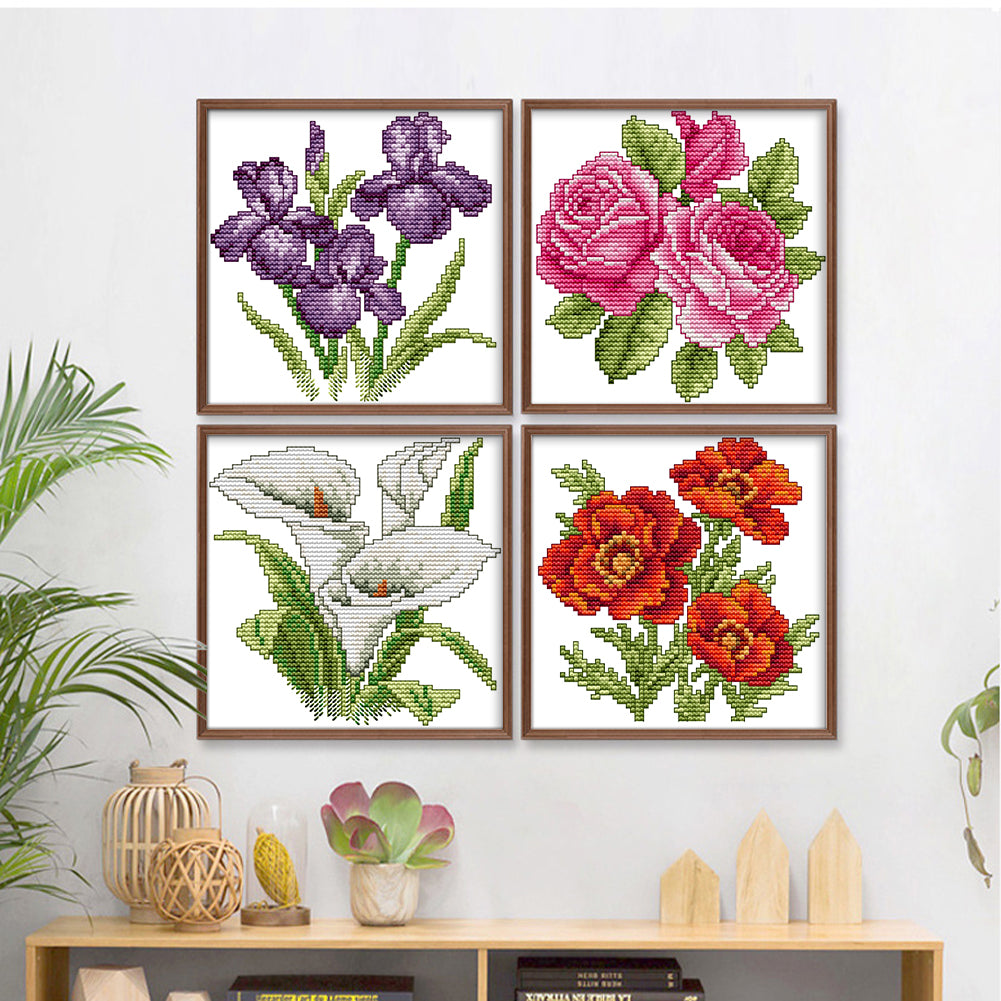 Flower Of Happiness - 14CT Stamped Cross Stitch 17*17CM(Joy Sunday)