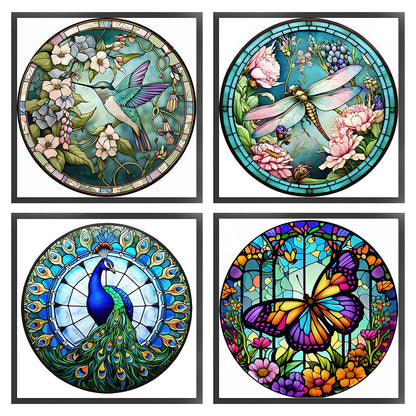 Glass Painting-Hummingbird, Dragonfly, Peacock, Butterfly - 18CT Stamped Cross Stitch