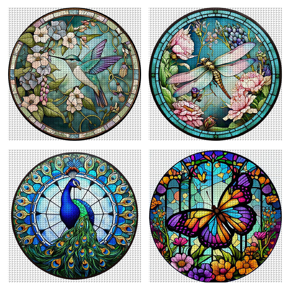 Glass Painting-Hummingbird, Dragonfly, Peacock, Butterfly - 18CT Stamped Cross Stitch