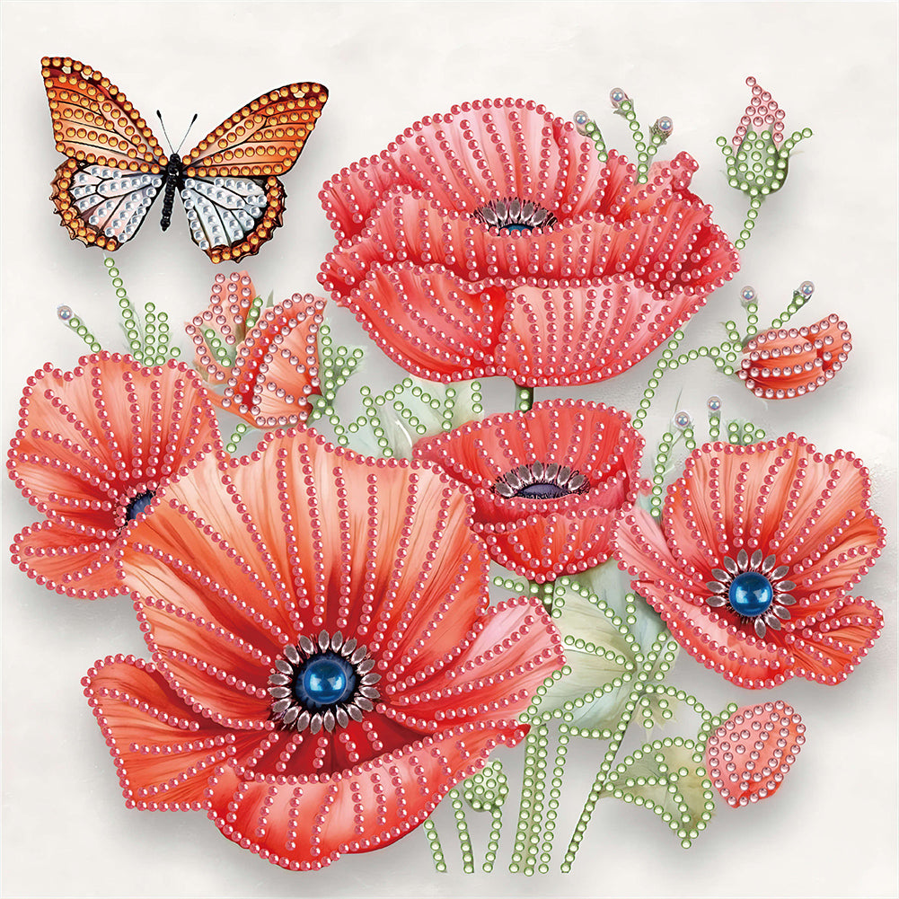 Poppy Flower - Special Shaped Drill Diamond Painting 30*30CM