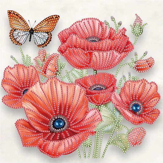 Poppy Flower - Special Shaped Drill Diamond Painting 30*30CM