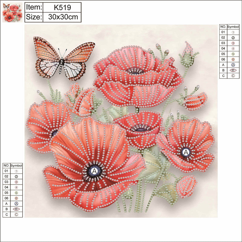 Poppy Flower - Special Shaped Drill Diamond Painting 30*30CM