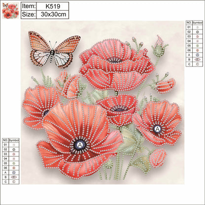 Poppy Flower - Special Shaped Drill Diamond Painting 30*30CM