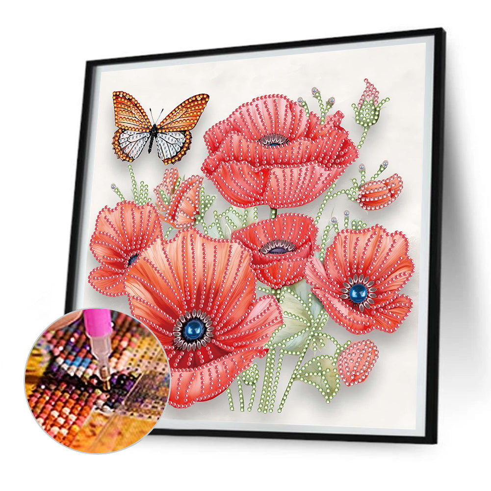 Poppy Flower - Special Shaped Drill Diamond Painting 30*30CM